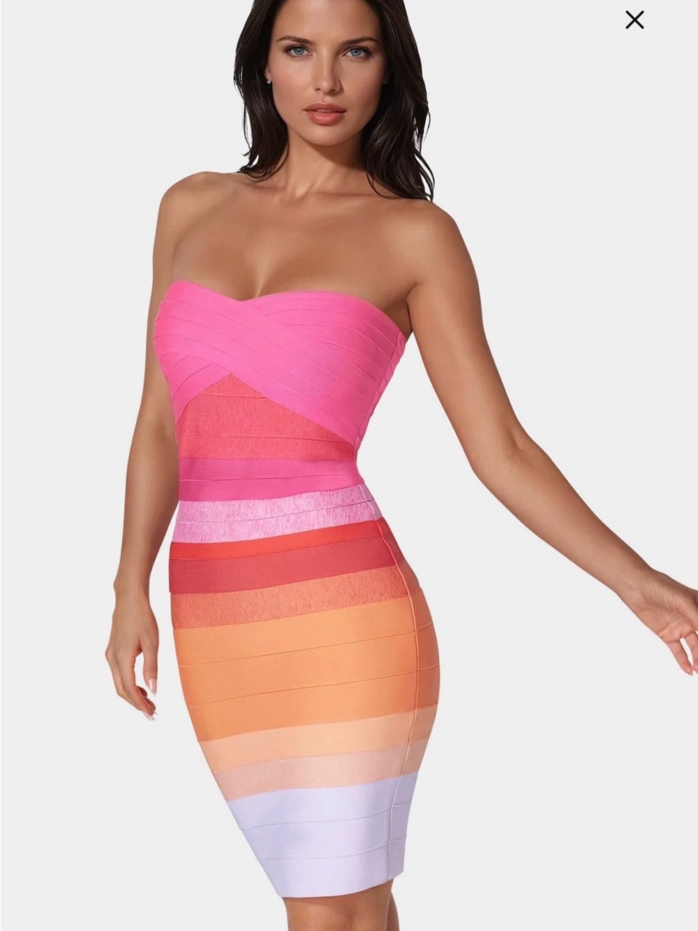 Strapless Colorblock Bandage Dress in Pink and Peach
